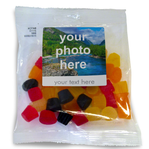 Heritage & Souvenir Gifts - Euro Slot Hang Bag Finished with a White Label with a Photograph & Text of your Choice - Midget Gems 100g