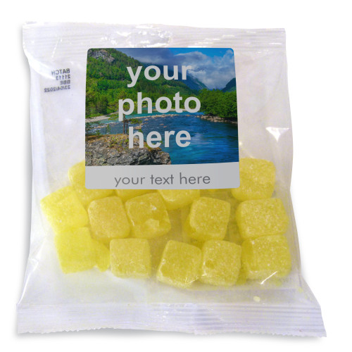 Heritage & Souvenir Gifts - Euro Slot Hang Bag Finished with a White Label with a Photograph & Text of your Choice - Pineapple Cubes 100g