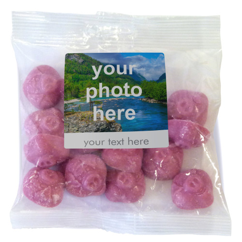 Heritage & Souvenir Gifts - Euro Slot Hang Bag Finished with a White Label with a Photograph & Text of your Choice - Pink Pigs 100g