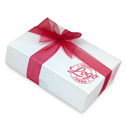 Promotional - 6 Chocolate Assortment Presented in a White Box with Any Full Colour Digital Printed Logo on the Lid Finished with a Beautiful Red Hand Tied Bow