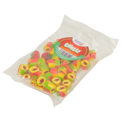 Chilli Flavoured Chopped Rock Sweets in a Euro Slot Clear Bag 150g