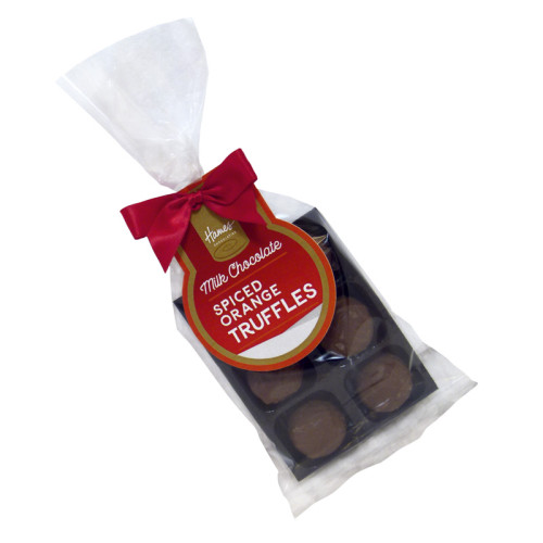 Festive Stag - 6 Spiced Orange Milk Chocolate Truffle Bag Finished with Red Twist Tie Bow, Swing Tag