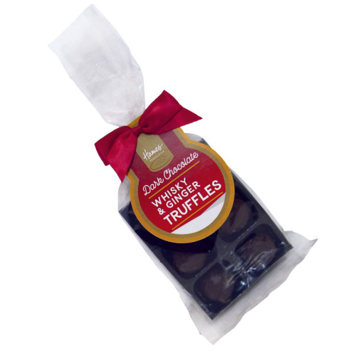 Festive Stag - 6 Whisky & Ginger Flavour Dark Chocolate Truffle Bag Finished with Red Twist Tie Bow & Swing Tag
