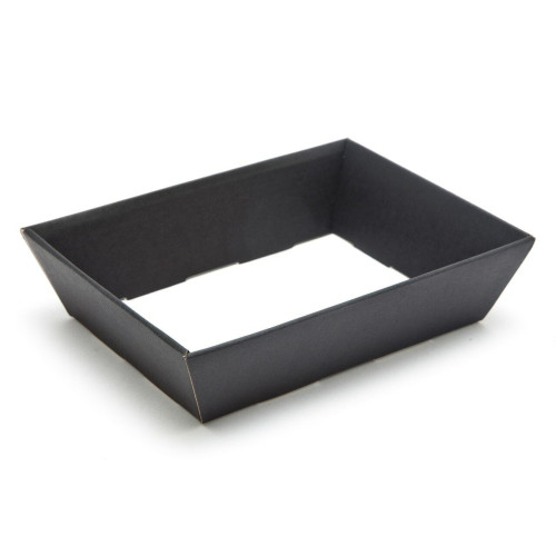 Small Shallow Black Elegant Texture-Embossed Matt Finish Card Hamper Tray 45mm (D) -180 x 126mm at Top Tapering to 148 x 102mm at Bottom