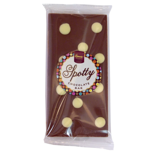Hames - Luxury Spotty Bars Milk Chocolate Bar Decorated with White Chocolate Buttons 84g x Outer of 18