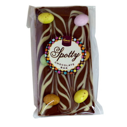 Hames - Luxury Spotty Bars Milk Chocolate Bar Decorated with White Chocolate & Speckled Eggs 100g  x Outer of 14