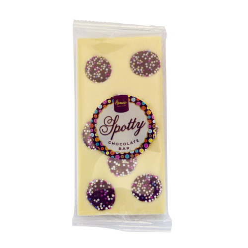 Hames - Luxury Spotty Bars White Chocolate Bar Decorated with Milk Chocolate Jazzies 94g  x Outer of 18
