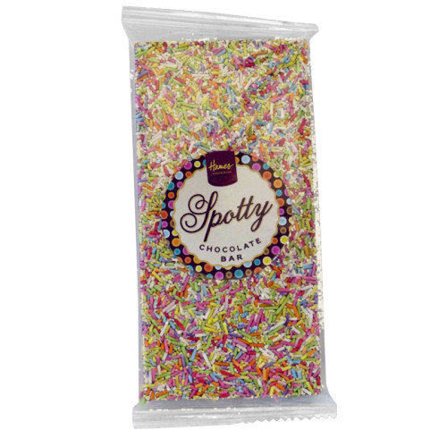 Hames - Luxury Spotty Bars White Chocolate Bar Decorated with Sprinkles 90g  x Outer of 18
