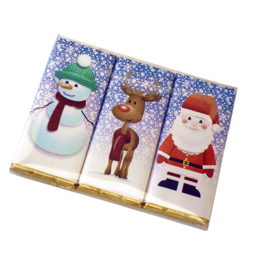 A Very Woolly Christmas - Trio Pack of Three 50g Christmas Themed Knitted Characters Milk Chocolate Bars Wrapped in Gold Foi