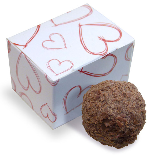 Valentine - 1 Milk Chocolate Flaked Truffle Presented in a White Ballotin Finished With a Red Heart Design
