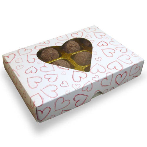 Valentine - 12 Milk Chocolate Flaked Truffles Presented in a White Box Finished With a Red Heart Design the on Lid