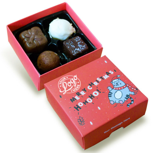 Promotional 4 Chocolate Assortment Presented in a Ho-Ho-Ho! Christmas Fat Cat Box