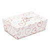 Ready-Assembled 6 Choc Ballotin Flat Top Box White with Red Heart Design 100mm x 66mm x 31mm