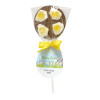 Promotional Easter Lollies - Milk Chocolate Lollipop Decorated With Foam Jelly Eggs Your Easter Design Swing Tag & "Your Logo" and Yellow Satin Twist Tie Bow