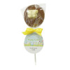Promotional Branded Easter Lollies - Milk Chocolate Lollipop Decorated With A White Chocolate Butterfly Your Easter Design Swing Tag & "Your Logo" and Yellow Satin Twist Tie Bow