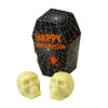 Halloween 2 White Chocolate Spooky Skulls Oozing with Red Caramel "Blood" Resting in a Black Coffin Shaped Box