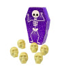 Halloween 6 White Chocolate Spooky Skulls Oozing with Red Caramel "Blood" Resting in a Purple Coffin Shaped Box