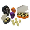Halloween 6 White Chocolate Spooky Skulls Oozing with Red Caramel "Blood" Resting in an Orange Coffin Shaped Box