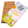 Personalised Milk Chocolate 80g Bar Wrapped in Gold Foil Finished with Happy Easter Bunnies & Sunshine Design Wrapper