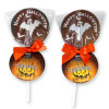 Halloween Milk Chocolate Lolly with a Graphic Design of a Spooky Ghost Finished with a with a Swing Tag & Orange Twist Tie Bow 32g x Outer of 27