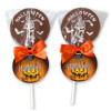 Halloween Milk Chocolate Lolly with a Graphic Design of a Skeleton Finished with a with a Swing Tag & Orange Twist Tie Bow 32g x Outer of 27