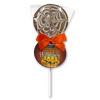 Halloween Milk Chocolate Lolly with a White Chocolate Spider Web Design Finished with a with a Swing Tag & Orange Twist Tie Bow 32g x Outer of 27