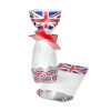 Small Clear Hard Bottom Film Bag with a Silver Card Base with Printed Union Jack Flags 100mm x 220mm