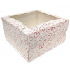 Large Patisserie Cake Box with Heart Design  - Single Wall Base & Fold-Up Window Lid 185mm x 185mm x 100mm Self-assemble
