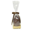 200g Milk Chocolate Egg with Matt Gold Plinth, Clear Bag with a Personalised Brown Satin Hand Tied Ribbon