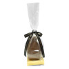 200g Milk Chocolate Egg with Matt Gold Plinth, Clear Bag with a Personalised Black Satin Hand Tied Ribbon