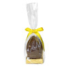 200g Milk Chocolate Egg with Matt Gold Plinth, Clear Bag with a Personalised Daffodil Yellow Satin Hand Tied Ribbon