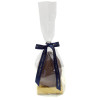 200g Milk Chocolate Egg with Matt Gold Plinth, Clear Bag with a Personalised Navy Satin Hand Tied Ribbon