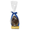 200g Milk Chocolate Egg with Matt Gold Plinth, Clear Bag with a Personalised Royal Blue Satin Hand Tied Ribbon