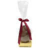 200g Milk Chocolate Egg with Matt Gold Plinth, Clear Bag with a Personalised Wine Satin Hand Tied Ribbon