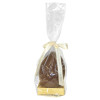 200g Milk Chocolate Egg with Matt Gold Plinth, Clear Bag with a Personalised Cream Satin Hand Tied Ribbon