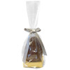 200g Milk Chocolate Egg with Matt Gold Plinth, Clear Bag with a Personalised Silver Satin Hand Tied Ribbon