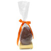 200g Milk Chocolate Egg with Matt Gold Plinth, Clear Bag with a Personalised Orange Satin Hand Tied Ribbon