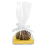 200g Milk Chocolate Egg with Sunshine Yellow Plinth, Clear Bag with a White Ribbon