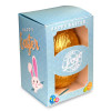 Personalised Egg Box with a 300g Milk Chocolate Egg Wrapped in Gold Foil Finished with a Blue Themed Happy Easter Peeking White Rabbit Design Wrapper