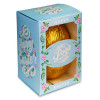 Personalised Egg Box with a 300g Milk Chocolate Egg Wrapped in Gold Foil Finished with a Beautiful Blue Themed Happy Easter Flower Design