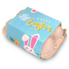 Personalised Egg Carton 6 Milk Chocolate Hen Eggs Wrapped in Gold Foil Finished with a Blue Themed Happy Easter Peeking White Rabbit Design Sleeve