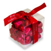 Valentine - Red Foiled Milk Chocolate Hearts Presented in a PVC Cube Finished with a Red Happy Valentine Ribbon 120g