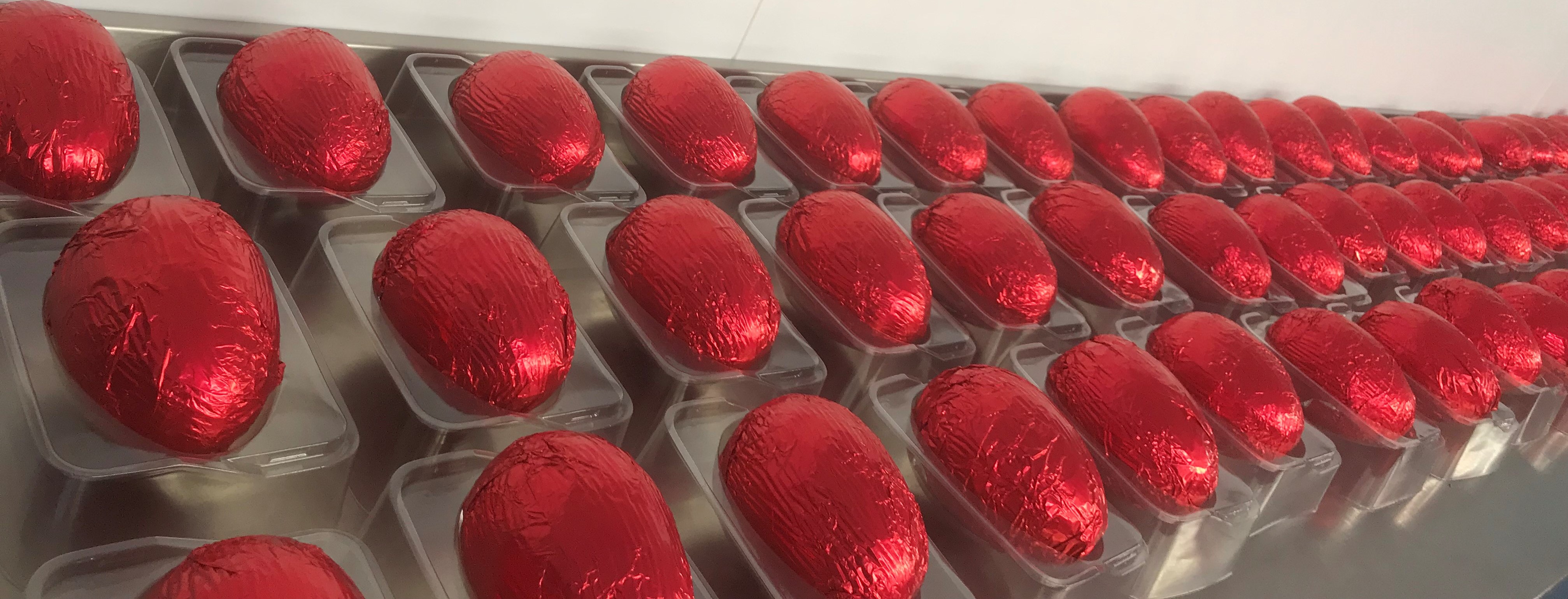 Foil wrapped chocolate easter eggs at Hames Chocolate Factory